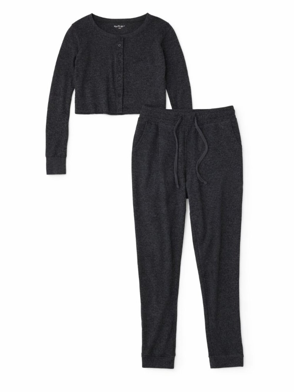 2 Piece Harlow Lounge Set Crop Henley and Jogger- Size Medium - Charcoal